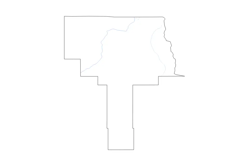 Outline map of Grant County, New Mexico with subdivision borders and rivers.