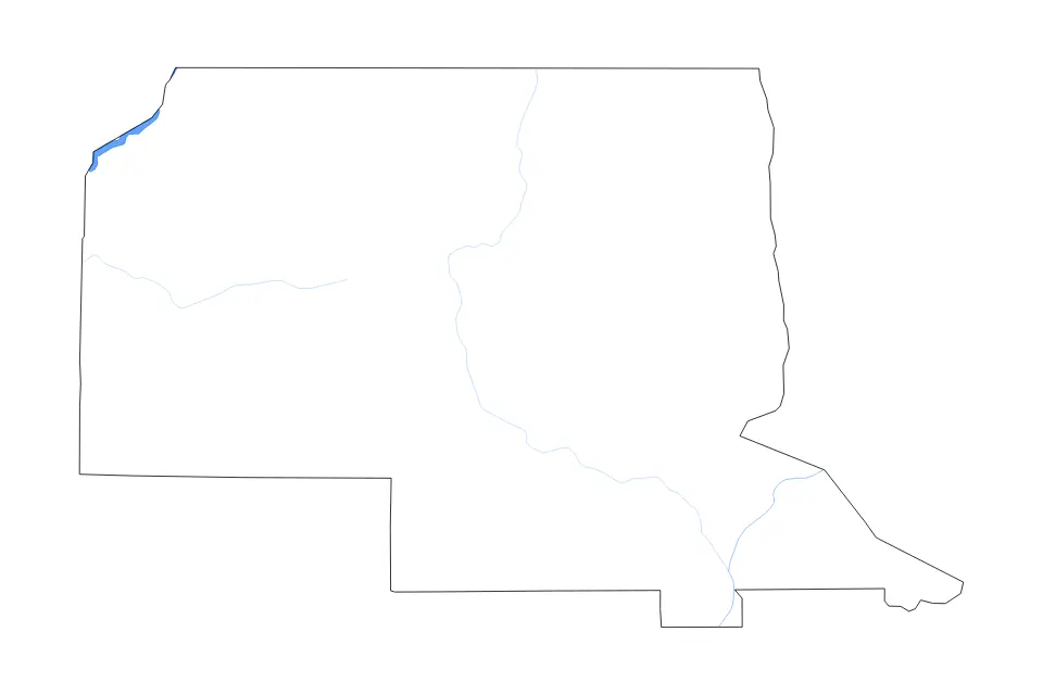 Outline map of Rio Arriba County, New Mexico with subdivision borders and major lakes and rivers.