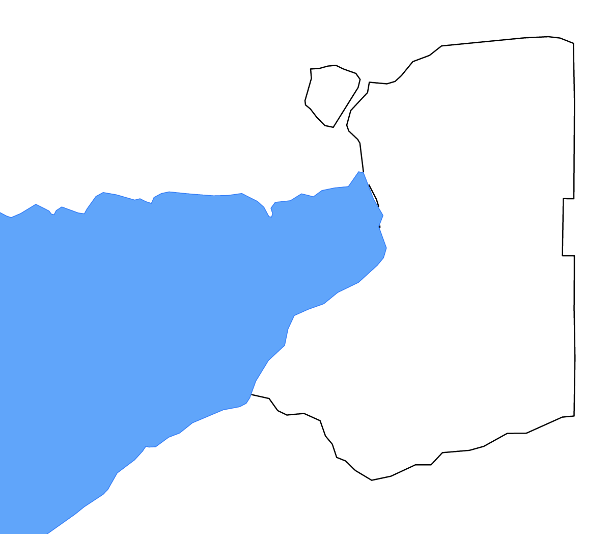 Carte de contour de Erie, New York avec lacs et rivières.