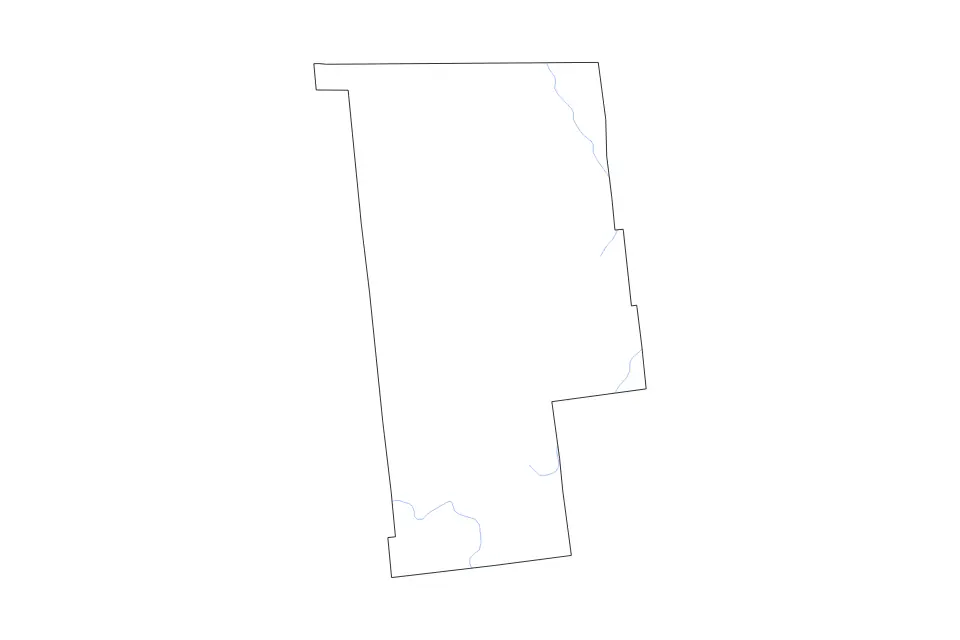 Outline map of Franklin County, New York with subdivision borders and rivers.