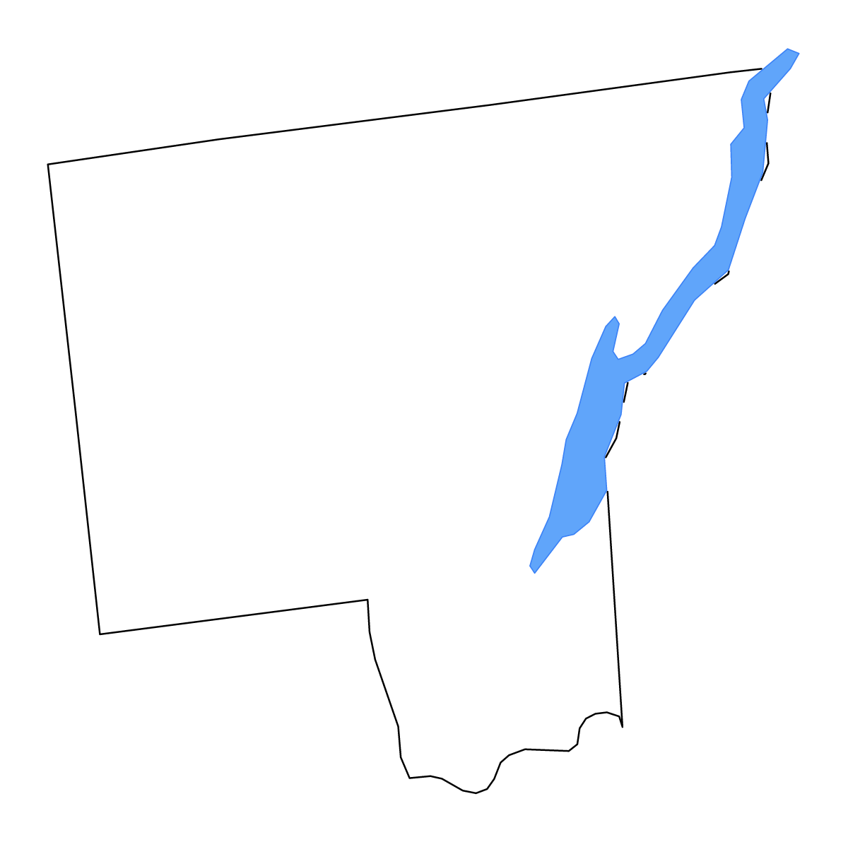 Mapa de contorno de Warren, New York con lagos y ríos.