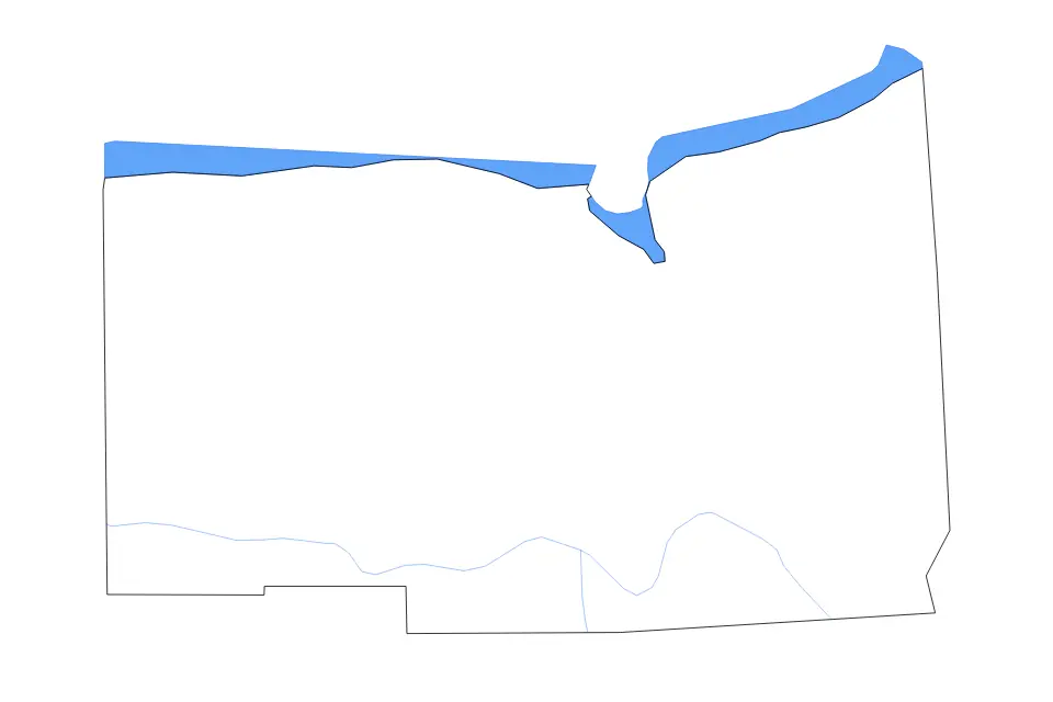 Outline map of Wayne County, New York with subdivision borders and major lakes and rivers.