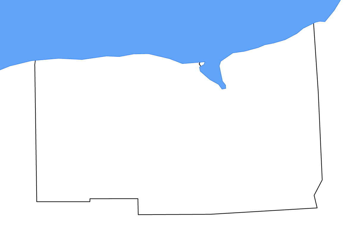 Mapa de contorno de Wayne, New York con lagos y ríos.