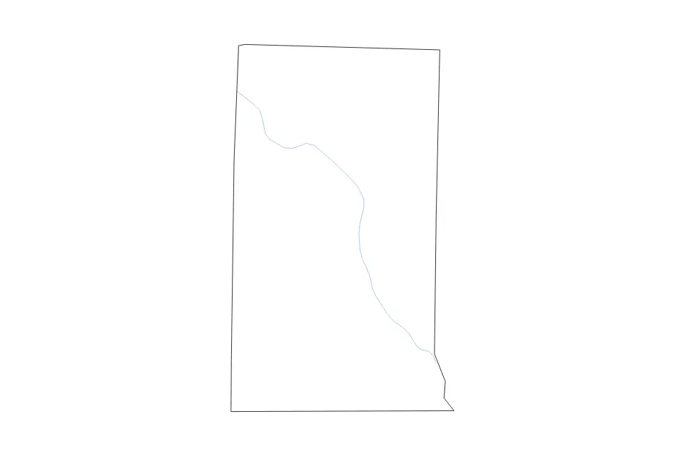 Outline map of Alamance County, North Carolina with subdivision borders and rivers.