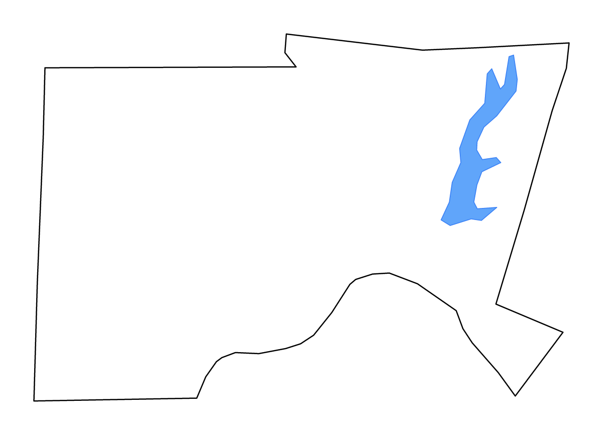 Mapa de contorno de Chatham, North Carolina con lagos y ríos.