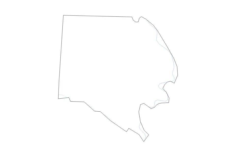 Outline map of Davie County, North Carolina with subdivision borders and rivers.
