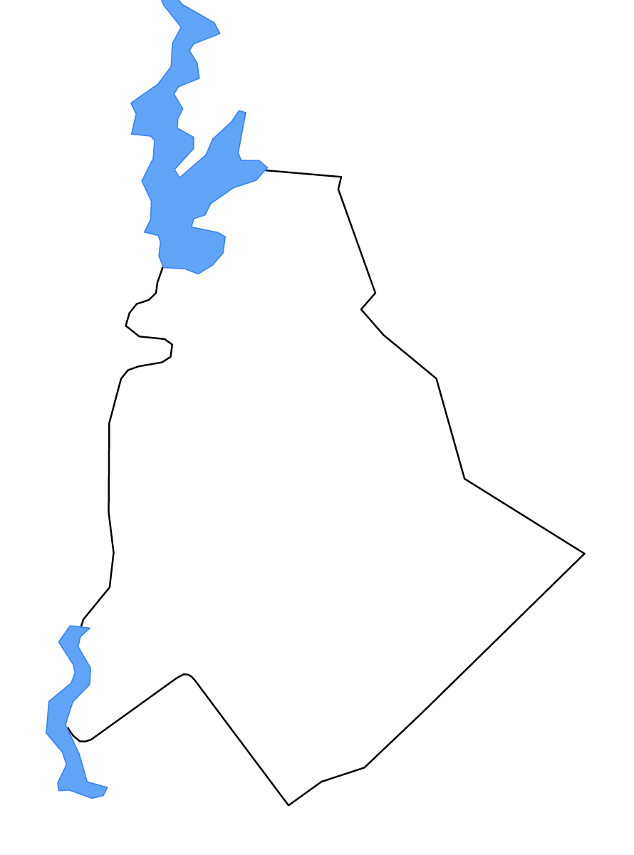Mapa de contorno de Mecklenburg, North Carolina con lagos y ríos.