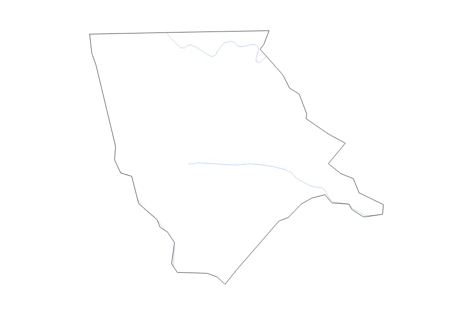 Outline map of Moore County, North Carolina with subdivision borders and rivers.