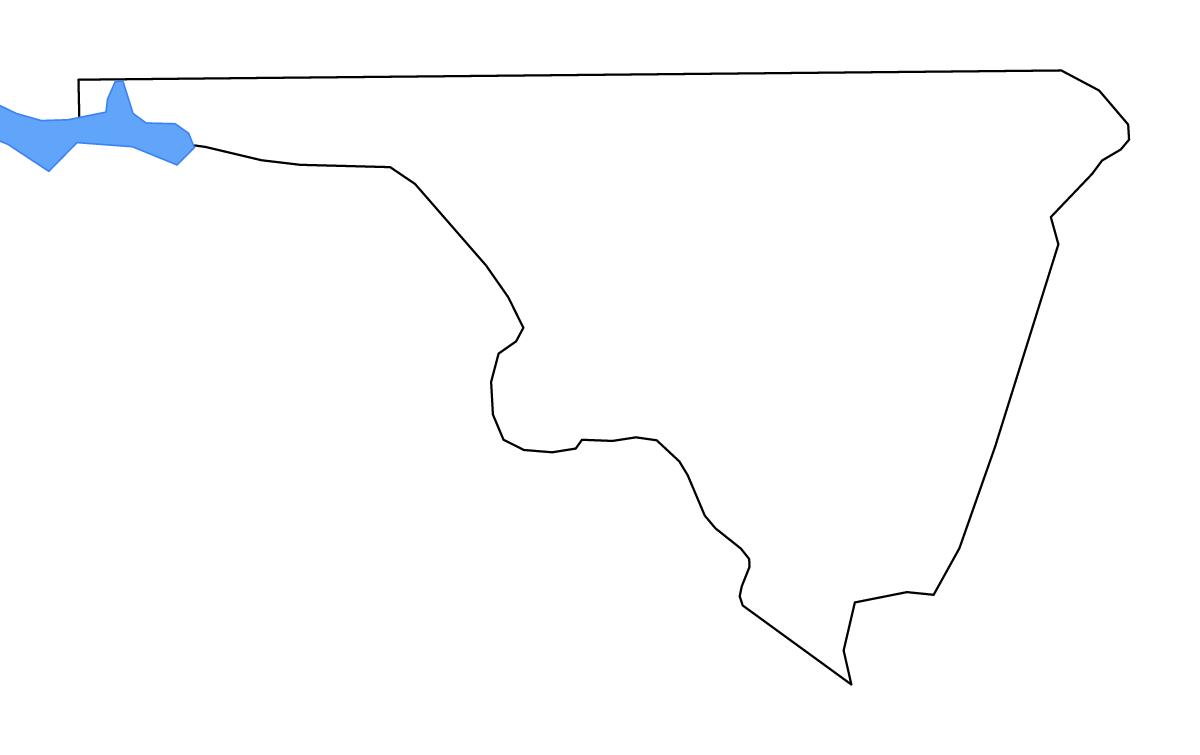 Carte de contour de Northampton, North Carolina avec lacs et rivières.