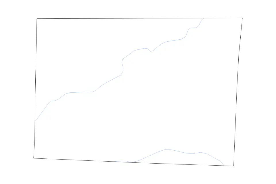 Outline map of Rockingham County, North Carolina with subdivision borders and rivers.
