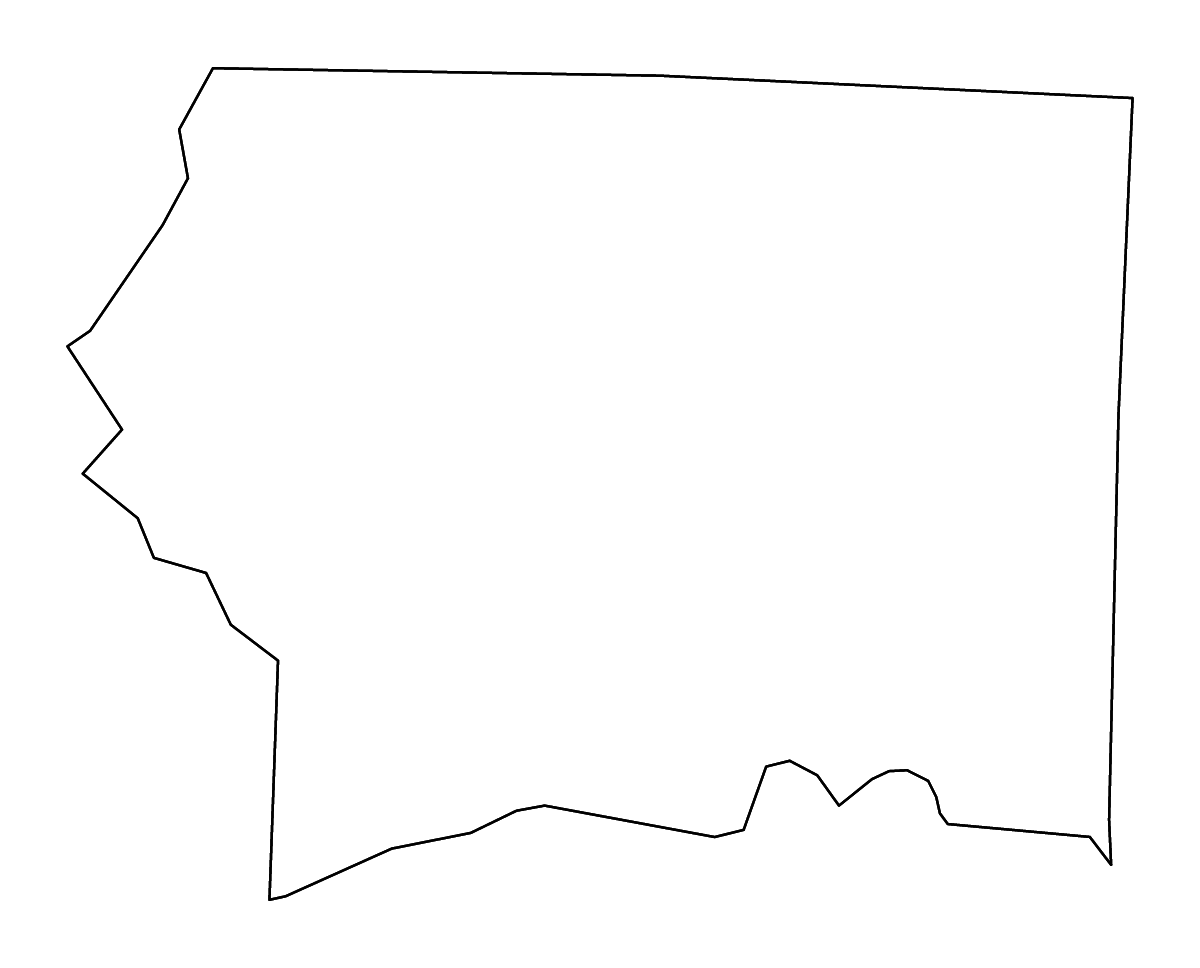 Outline map of Surry County, North Carolina with rivers.