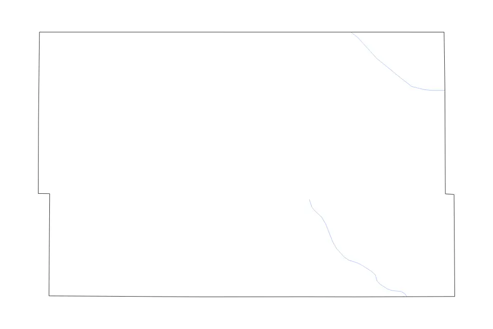Outline map of Cavalier County, North Dakota with subdivision borders and rivers.