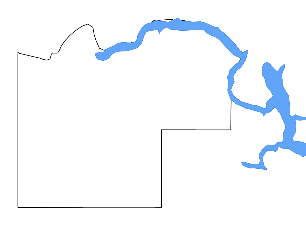 Outline map of McKenzie County, North Dakota with lakes and rivers.