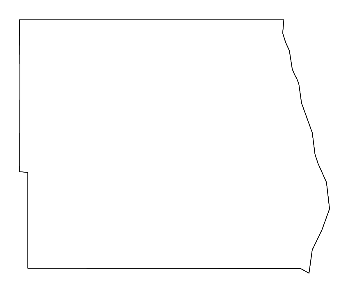 Mapa de contorno de Pembina, North Dakota con ríos.
