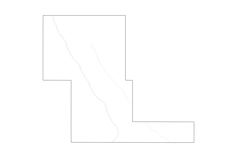 Outline map of Renville County, North Dakota with subdivision borders and rivers.
