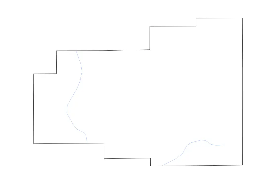 Outline map of Allen County, Ohio with subdivision borders and rivers.