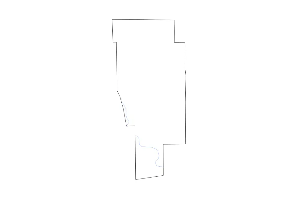 Outline map of Ashland County, Ohio with subdivision borders and rivers.