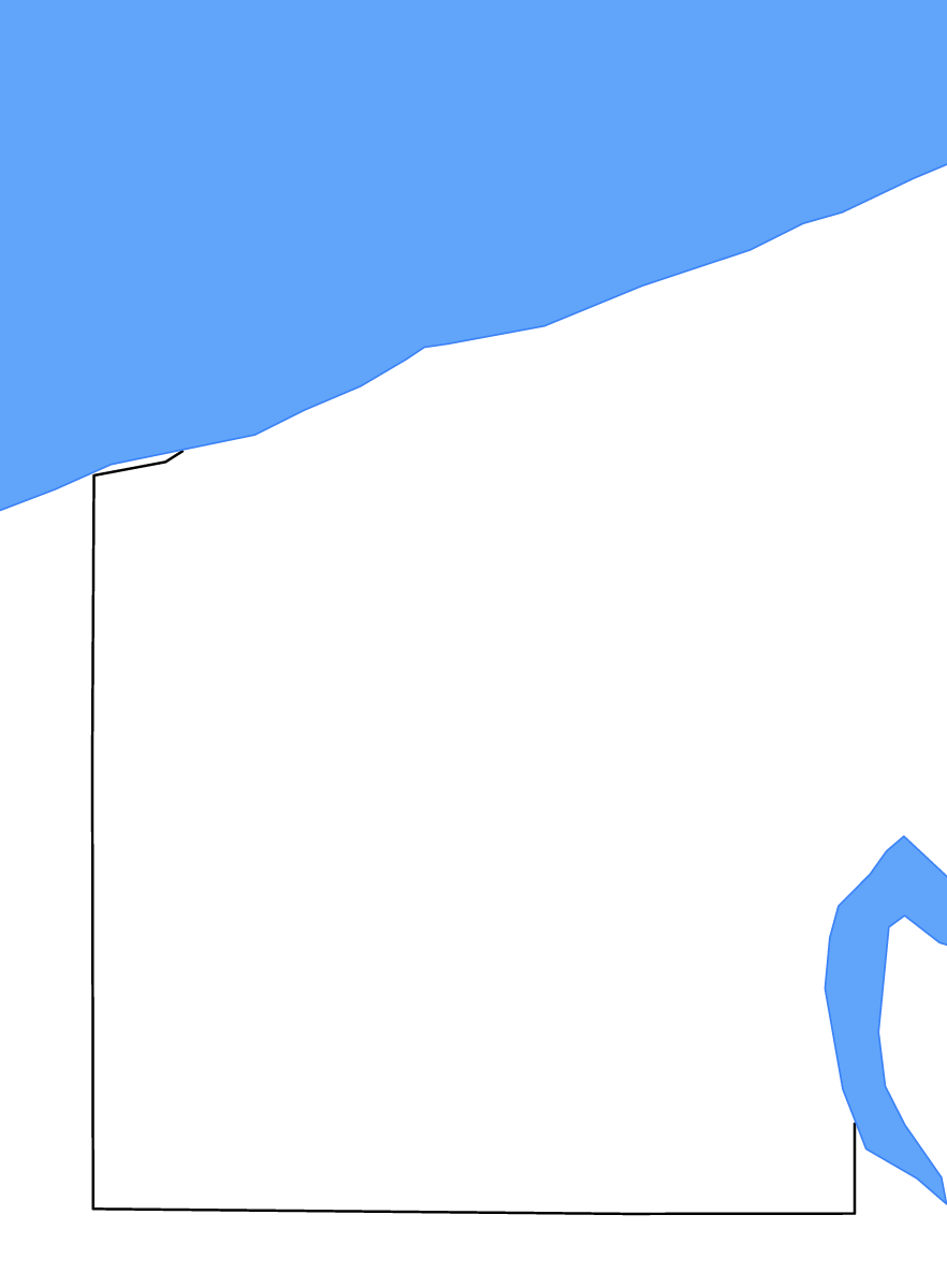 Mapa de contorno de Ashtabula, Ohio con lagos y ríos.