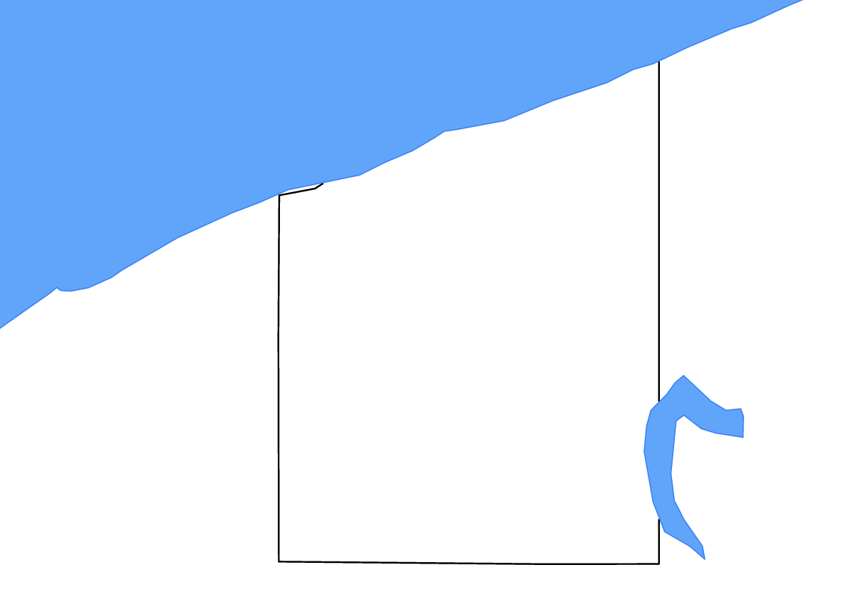 Mapa de contorno de Ashtabula, Ohio con lagos y ríos.