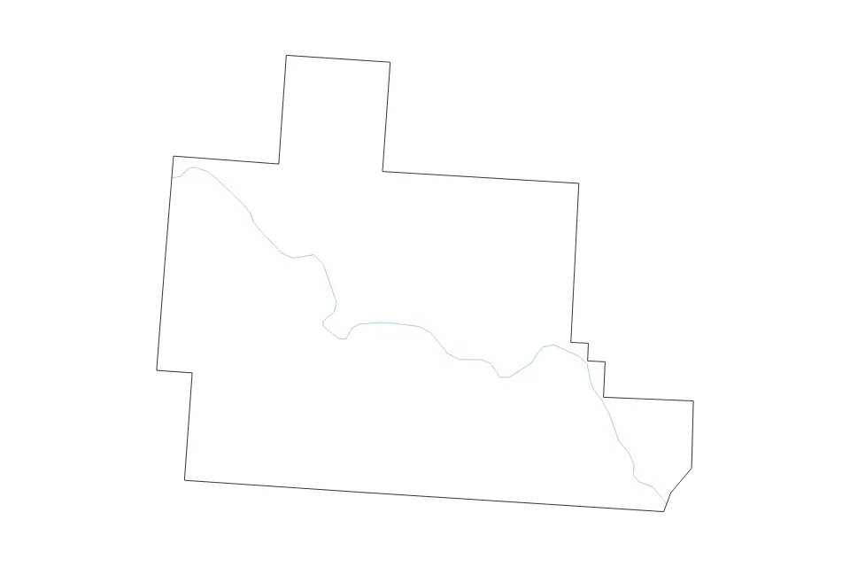 Outline map of Athens County, Ohio with subdivision borders and rivers.