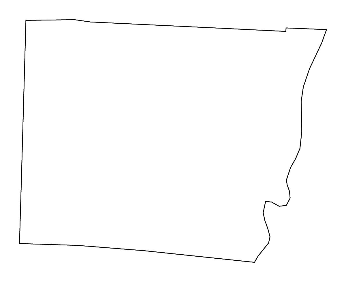 Outline map of Belmont County, Ohio with rivers.
