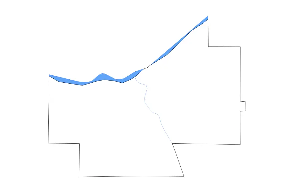 Outline map of Cuyahoga County, Ohio with subdivision borders and major lakes and rivers.