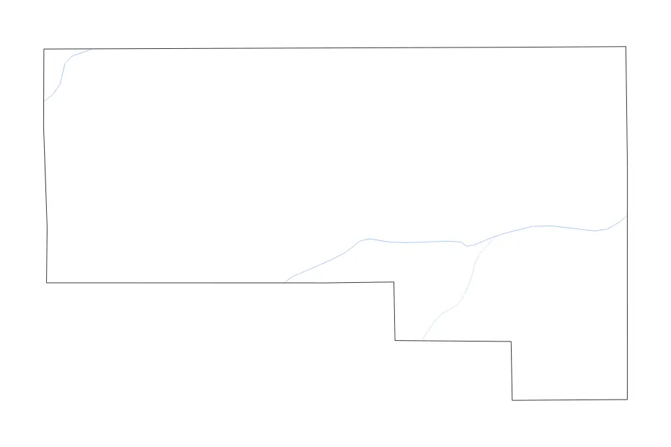 Outline map of Defiance County, Ohio with subdivision borders and rivers.