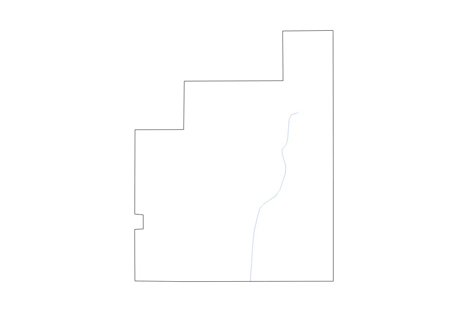 Outline map of Geauga County, Ohio with subdivision borders and rivers.