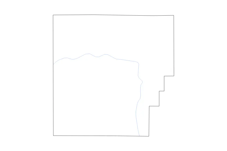 Outline map of Hancock County, Ohio with subdivision borders and rivers.