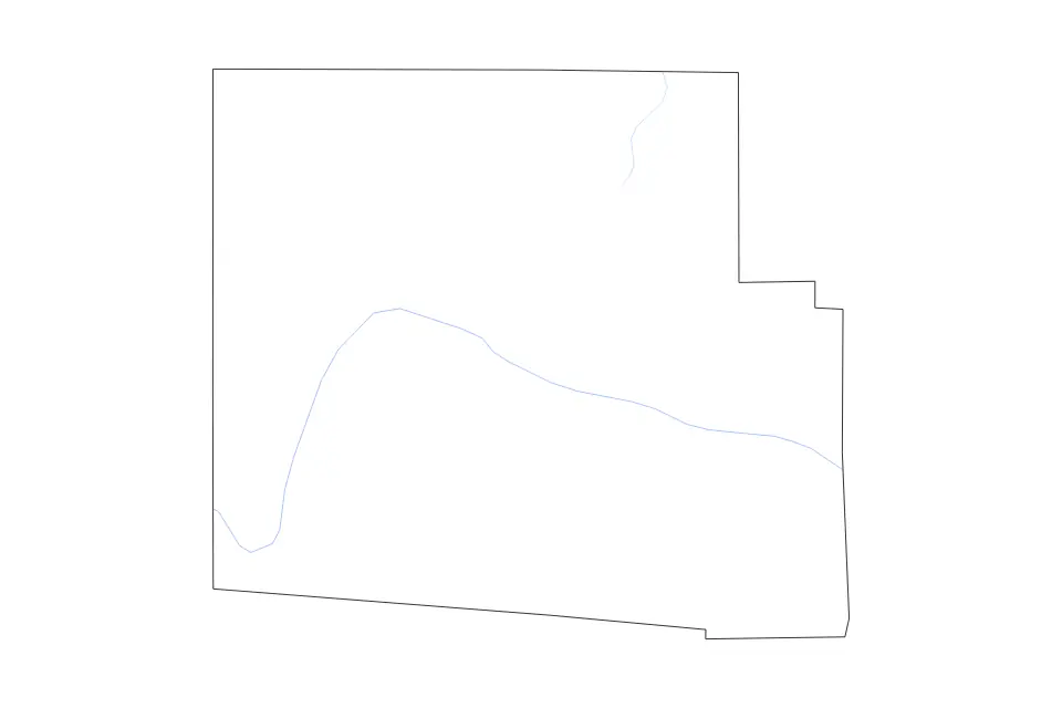 Outline map of Hardin County, Ohio with subdivision borders and rivers.