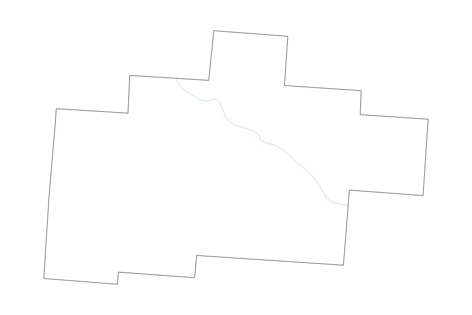 Outline map of Hocking County, Ohio with subdivision borders and rivers.