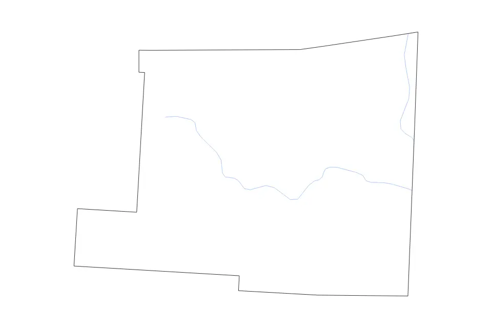 Outline map of Knox County, Ohio with subdivision borders and rivers.