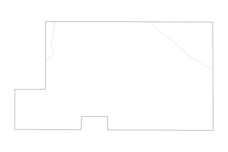 Outline map of Mahoning County, Ohio with subdivision borders and rivers.