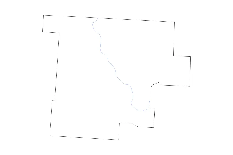 Outline map of Morgan County, Ohio with subdivision borders and rivers.