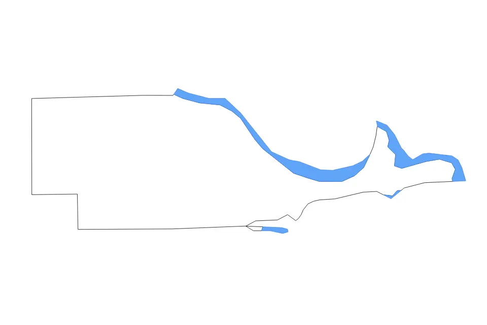 Outline map of Ottawa County, Ohio with subdivision borders and major lakes.