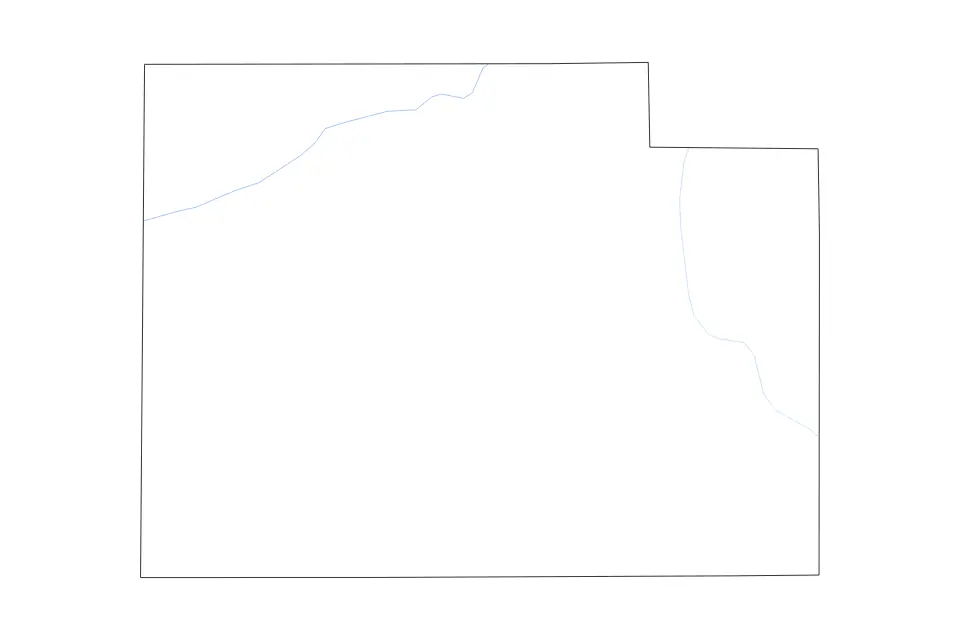 Outline map of Paulding County, Ohio with subdivision borders and rivers.