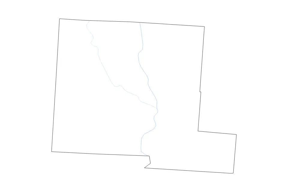 Outline map of Pickaway County, Ohio with subdivision borders and rivers.