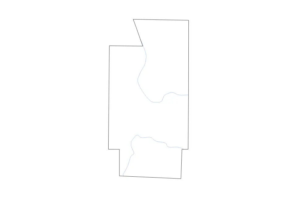 Outline map of Summit County, Ohio with subdivision borders and rivers.