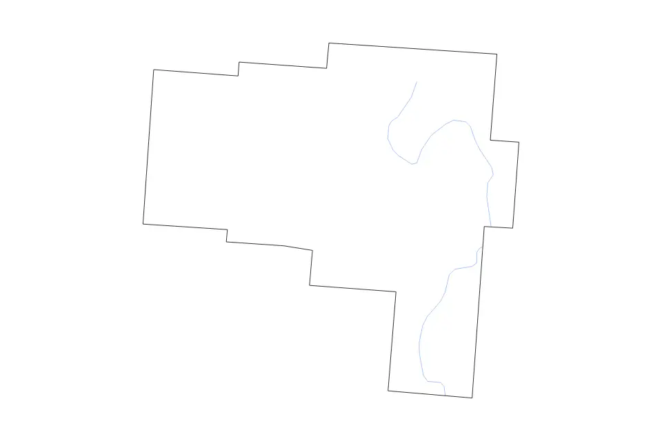 Outline map of Vinton County, Ohio with subdivision borders and rivers.