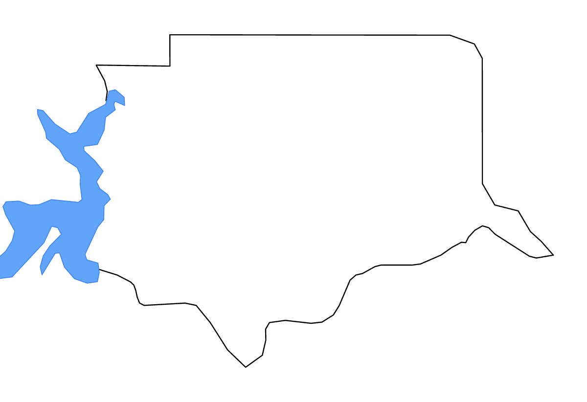 Mapa de contorno de Bryan, Oklahoma con lagos y ríos.