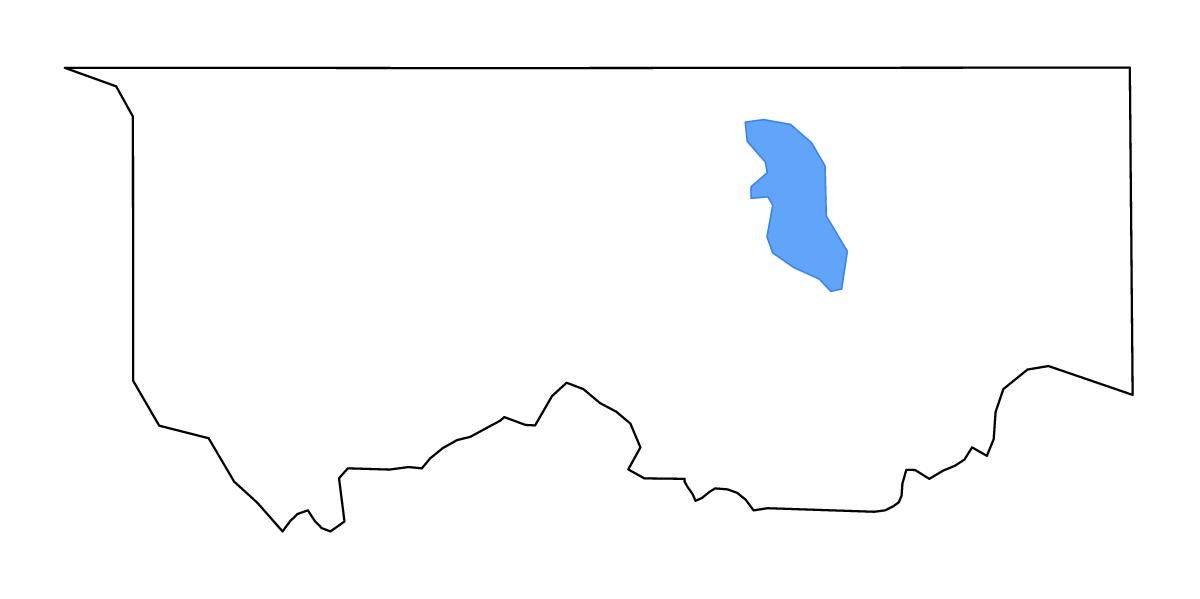 Mapa de contorno de Choctaw, Oklahoma con lagos y ríos.
