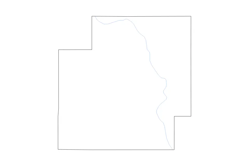 Outline map of Coal County, Oklahoma with subdivision borders and rivers.