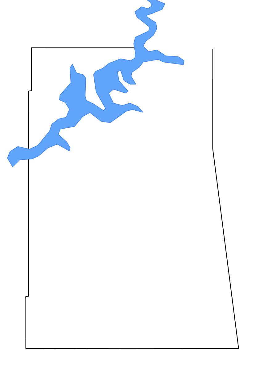 Mapa de contorno de Delaware, Oklahoma con lagos.