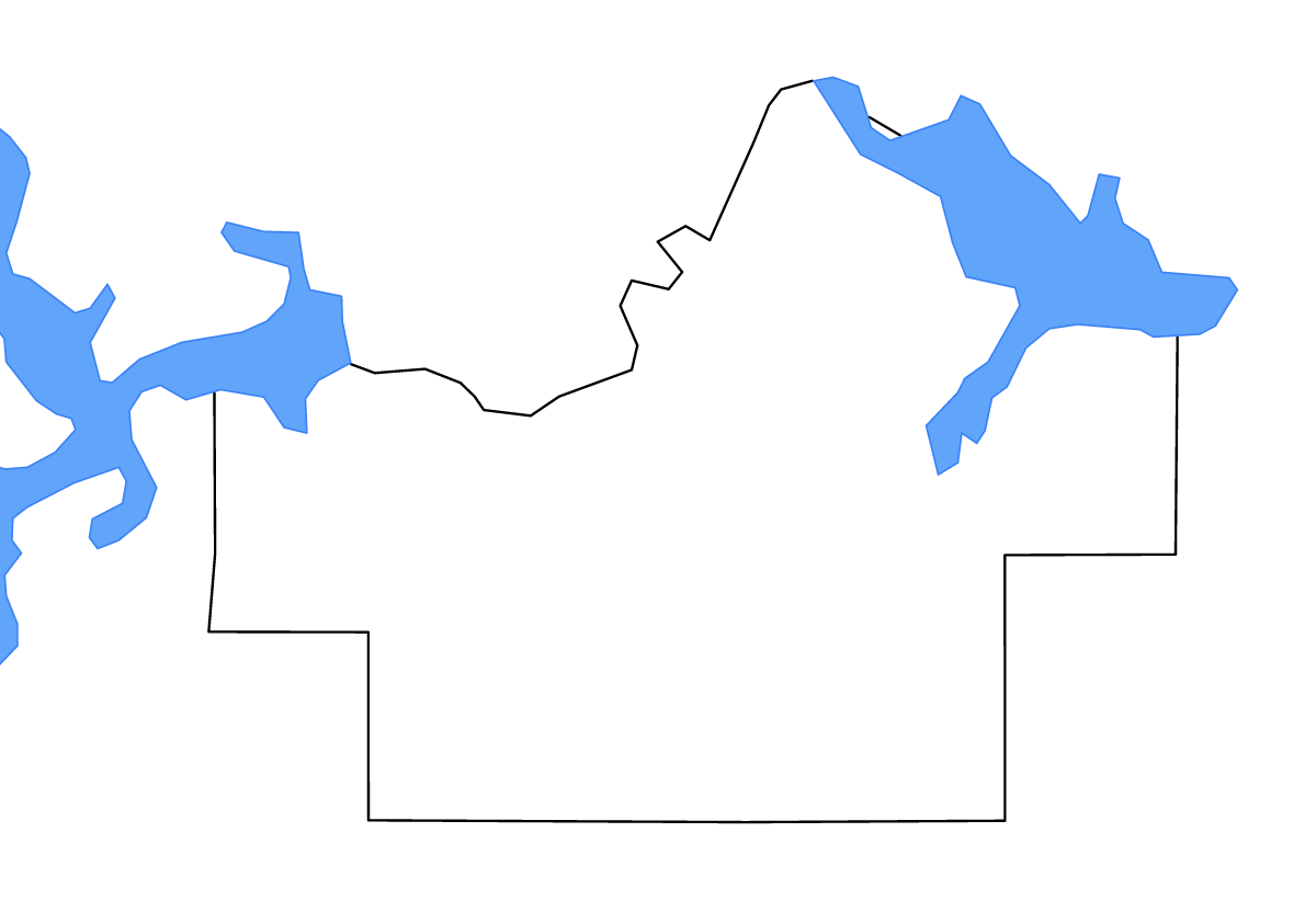 Mapa de contorno de Haskell, Oklahoma con lagos y ríos.