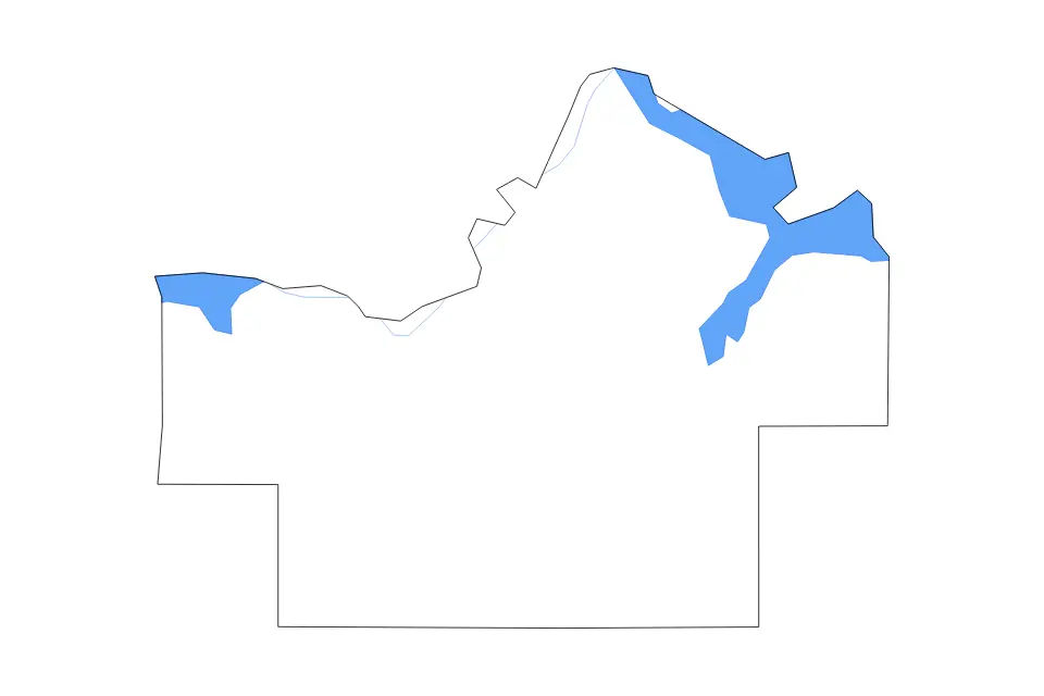 Outline map of Haskell County, Oklahoma with subdivision borders and major lakes and rivers.
