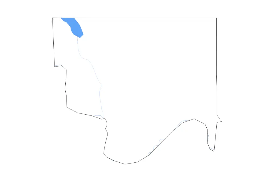 Outline map of Jefferson County, Oklahoma with subdivision borders and major lakes and rivers.