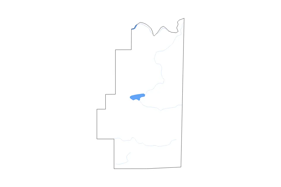 Outline map of LeFlore County, Oklahoma with subdivision borders and major lakes and rivers.