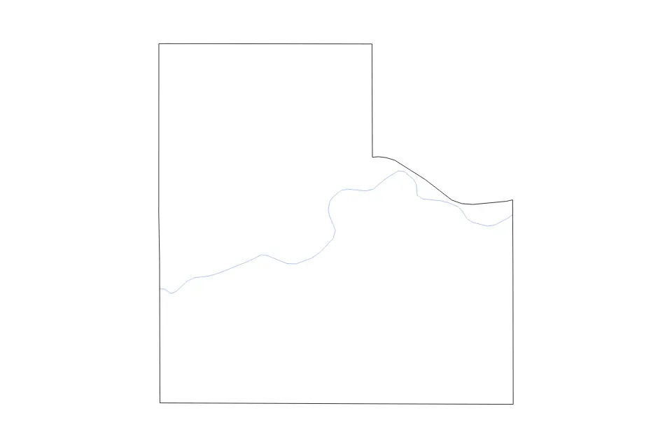 Outline map of Logan County, Oklahoma with subdivision borders and rivers.