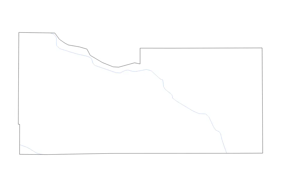 Outline map of Major County, Oklahoma with subdivision borders and rivers.