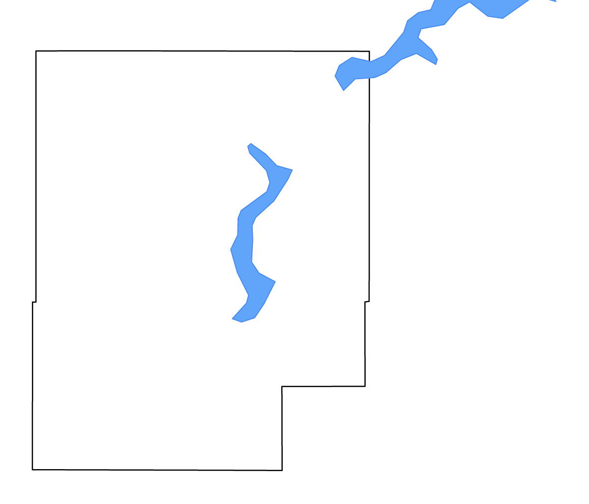 Outline map of Mayes County, Oklahoma with lakes and rivers.